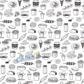 线描快餐食物矢量背景图